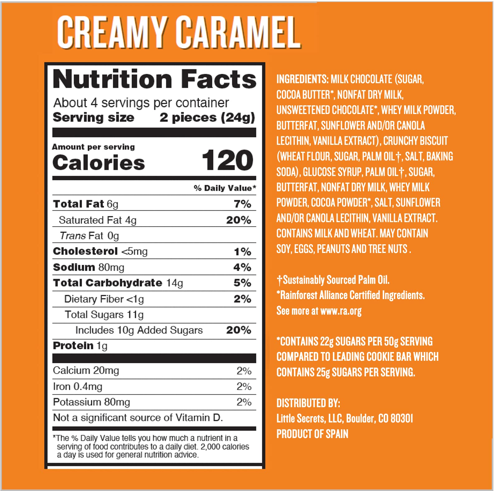 Little Secrets Milk Chocolate Caramel Cookie Bars | 8 Minis | Made in Europe | Nothing Artificial & No Sugar Alcohols | Sustainable Cocoa | 3.4 Ounce, Pack of 1