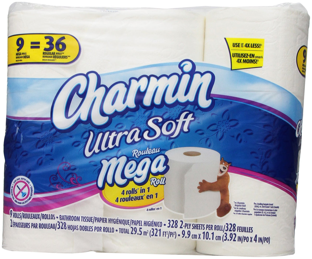Charmin Ultra Soft Toilet Paper 9 Mega Rolls = 36 Regular Rolls