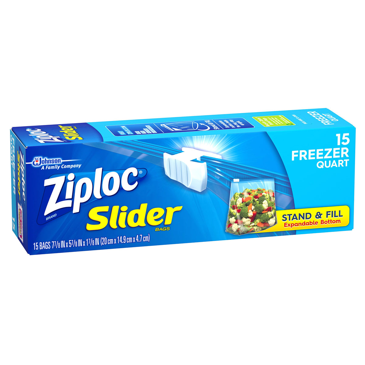Ziploc Slider Bag Freezer, Quart, 15-Count (Pack of 3)