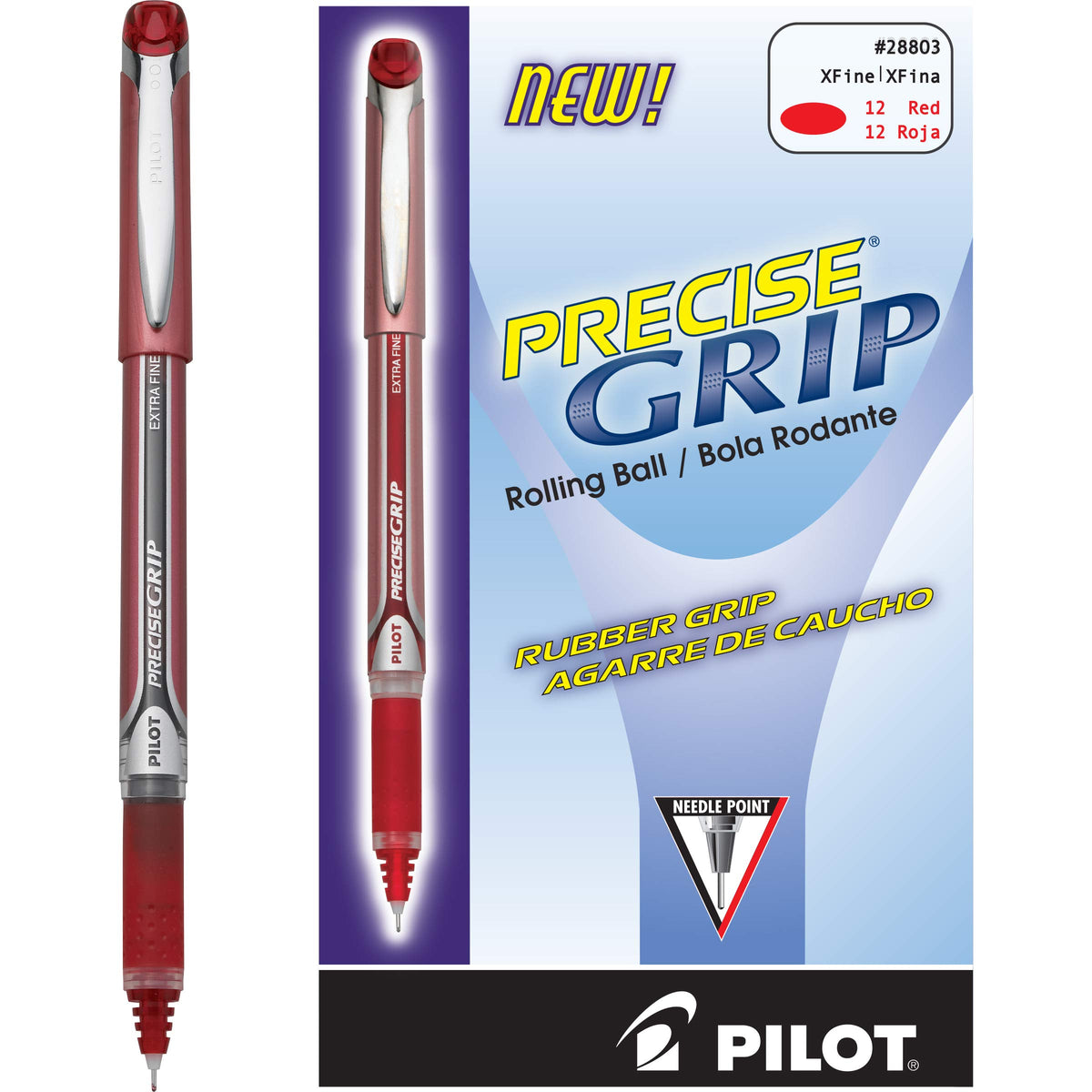 Pilot Precise Grip Liquid Ink Rolling Ball Stick Pens, Bold Point, Red Ink, 12-Pack (28903)