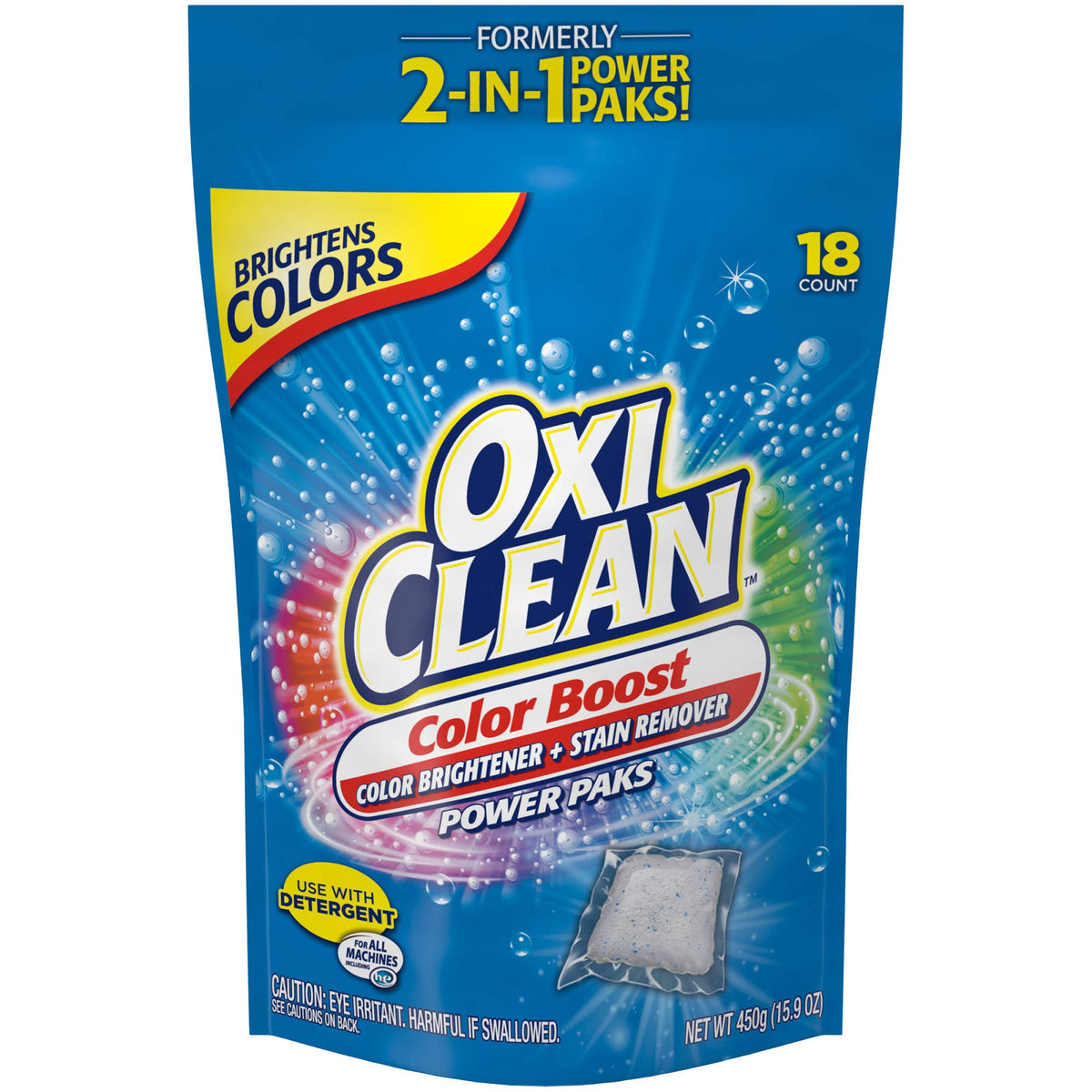 OxiClean Color Boost Color Brightener plus Stain Remover Power Paks, 18 Count (Packaging may vary)
