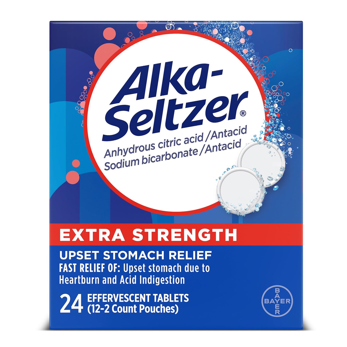 Alka-Seltzer Extra Strength Heartburn Relief Effervescent Antacid Tablets, Fast Indigestion Relief, 24 Ct