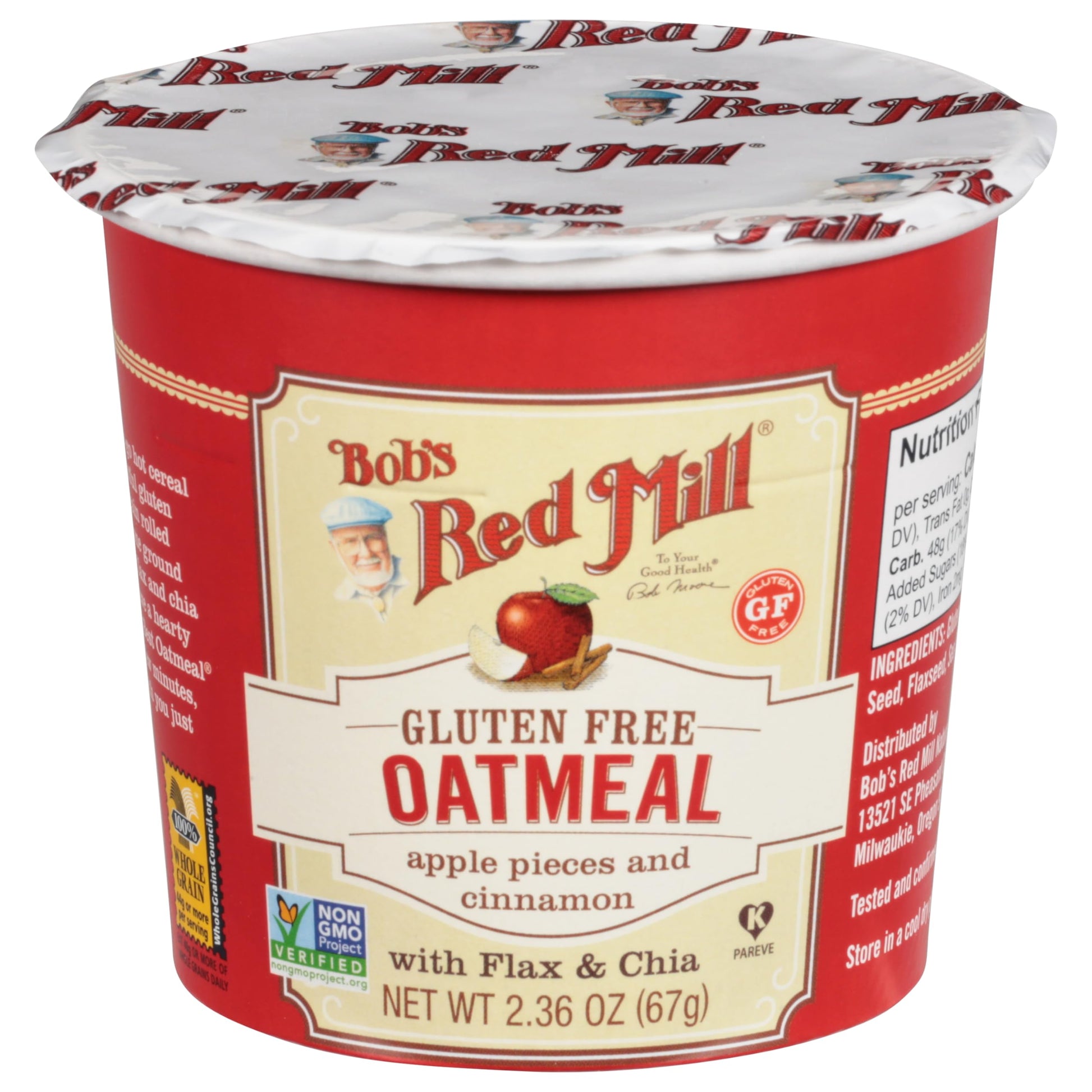 Bob's Red Mill GF Oatmeal Cup, Apple & Cinnamon, 2.36 Ounce Cup (Pack of 12) - Non-GMO, Whole Grain, Kosher
