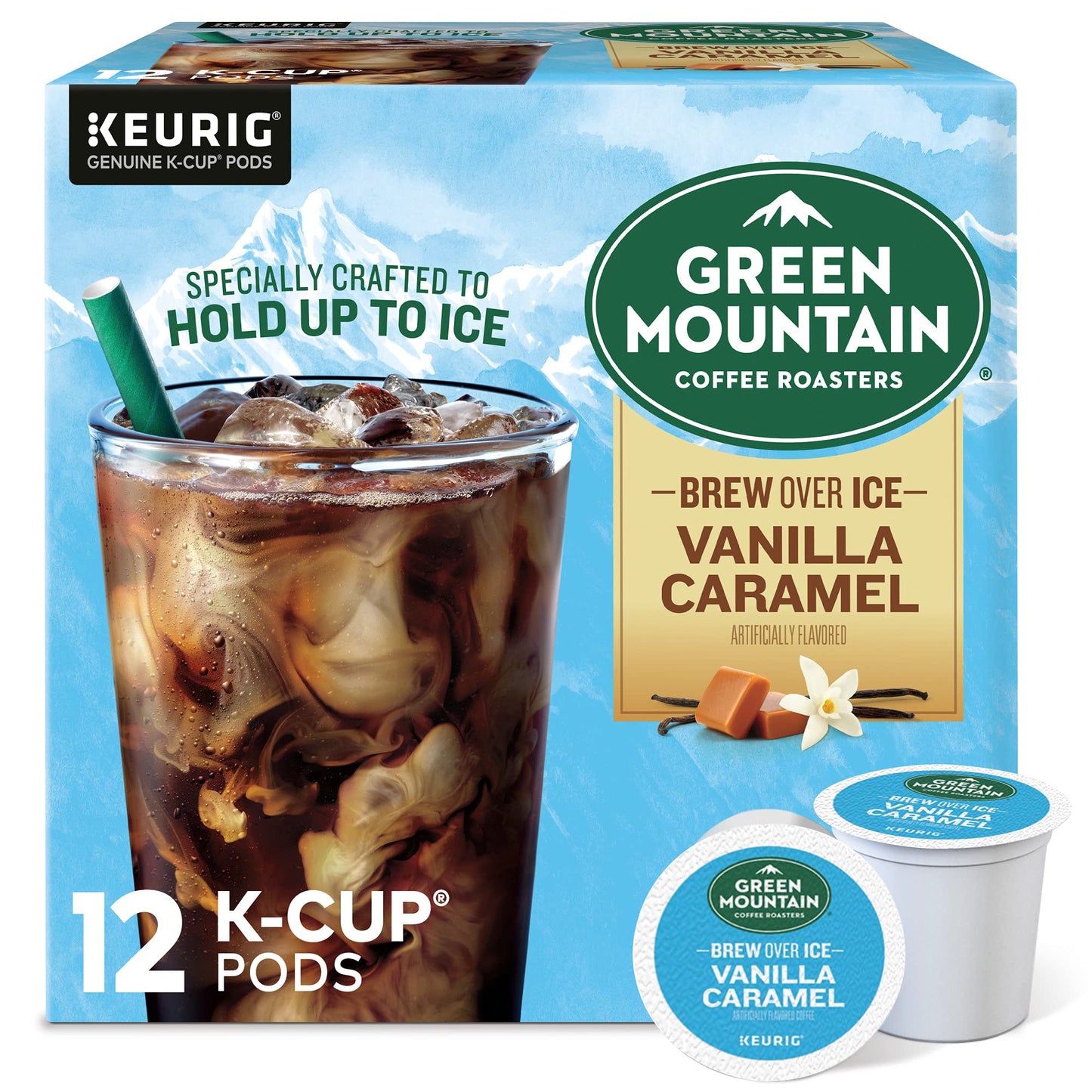 Green Mountain Coffee Roasters ICED Vanilla Caramel, Single Serve Keurig K-Cup Pods, Flavored Iced Coffee, 12 Count