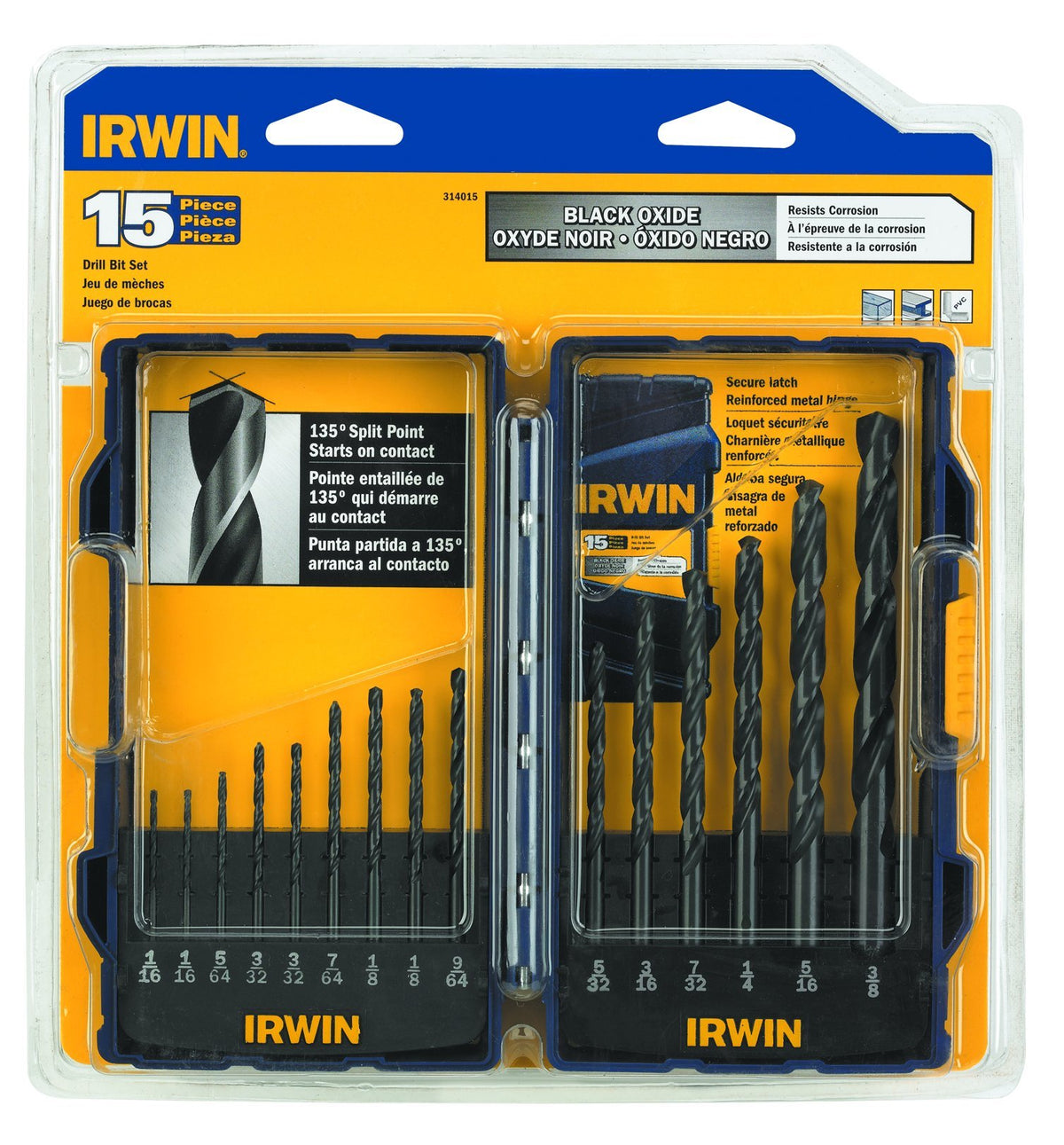 IRWIN Tools Black Oxide Drill Bit Set, 15-Piece (314015)
