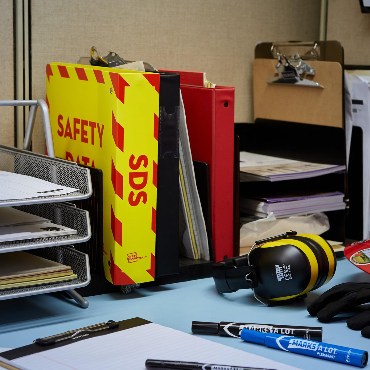Avery Heavy-Duty Industrial SDS Binder, 2 One-Touch EZD Rings, 540-Sheet Capacity, Yellow/Red Border (18951)