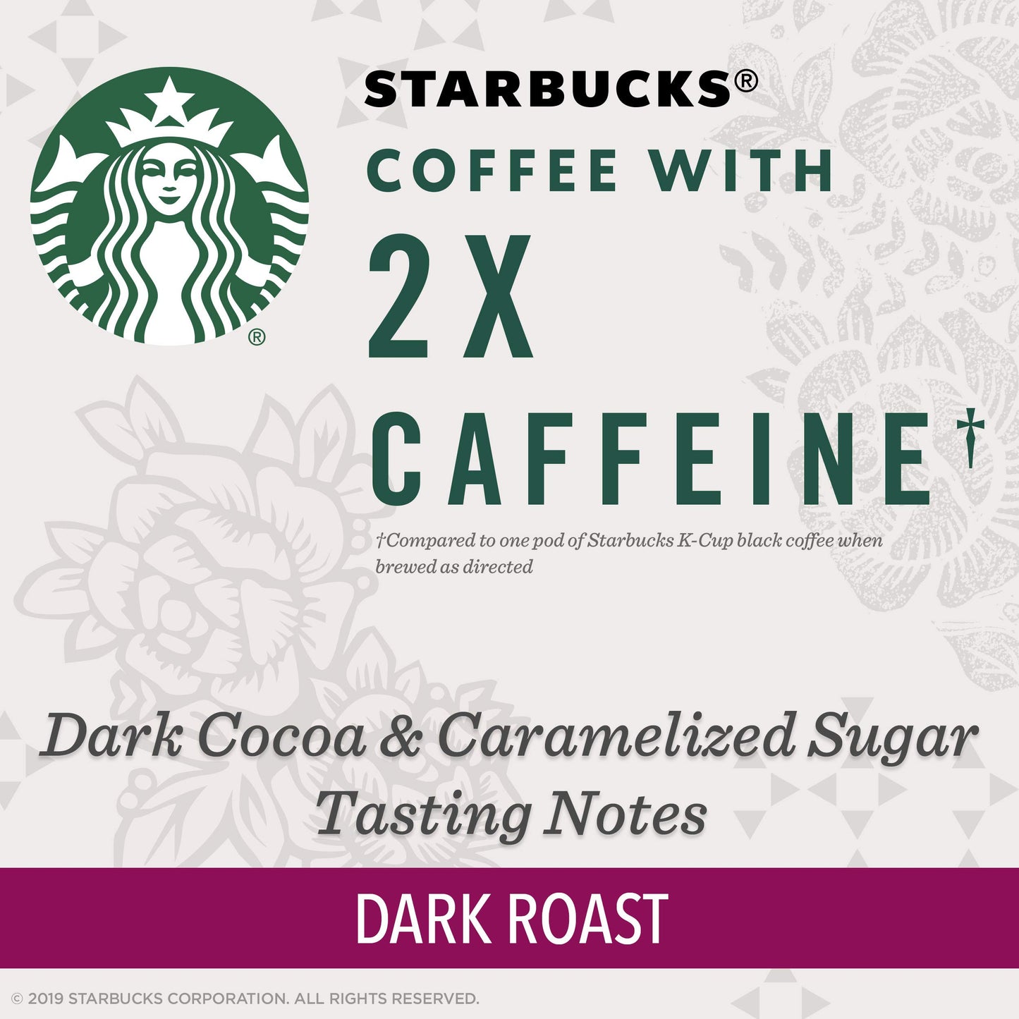 Starbucks Dark Roast K-Cup Coffee Pods with 2X Caffeine, for Keurig Brewers, 4 boxes (48 pods total)