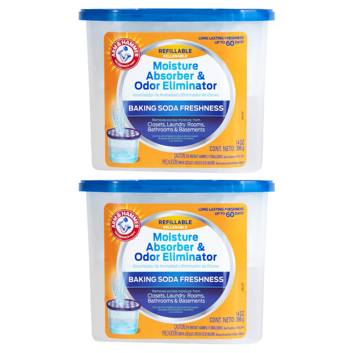 Arm & Hammer AH Refillable Tub 2-14 OZ Amazon Moisture Absorber, 2 Count, White,Blue, 28 Oz