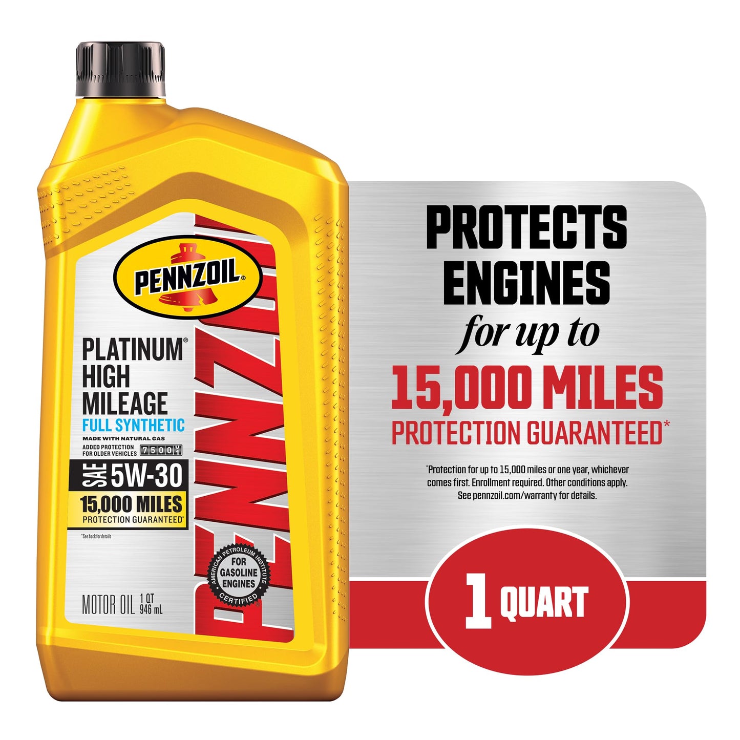 Pennzoil Platinum High Mileage Full Synthetic 5W-30 Motor Oil, 1 Quart (6 Pack)