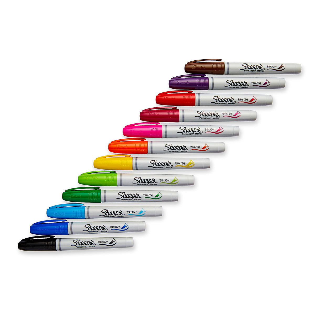 SHARPIE Permanent Markers, Brush Tip, Assorted, 12 Pack
