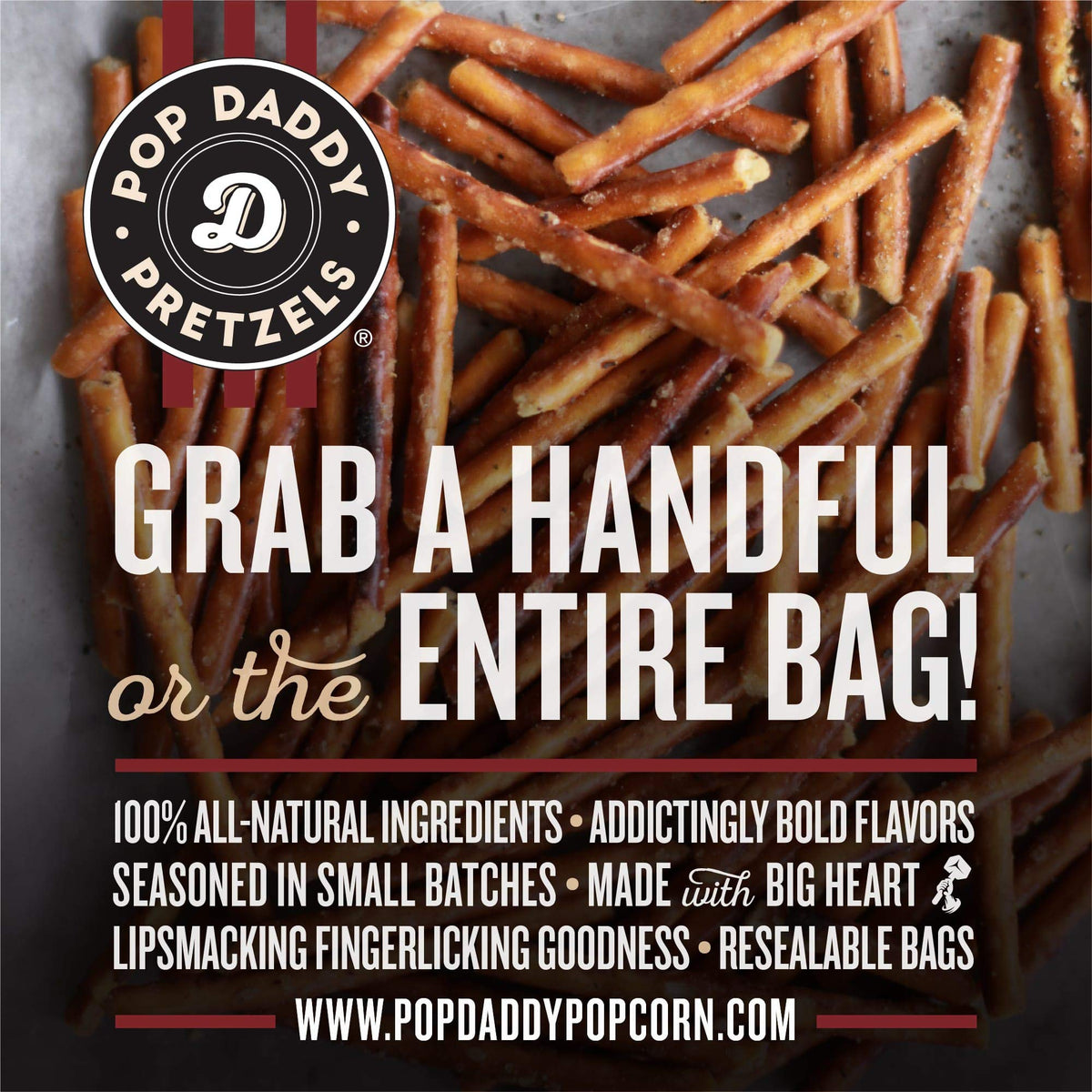 Pop Daddy Flavored Pretzels Sticks, Dill Pickle Flavor, 3oz Healthy Gourmet Pretzels Snacks, 15 Pack