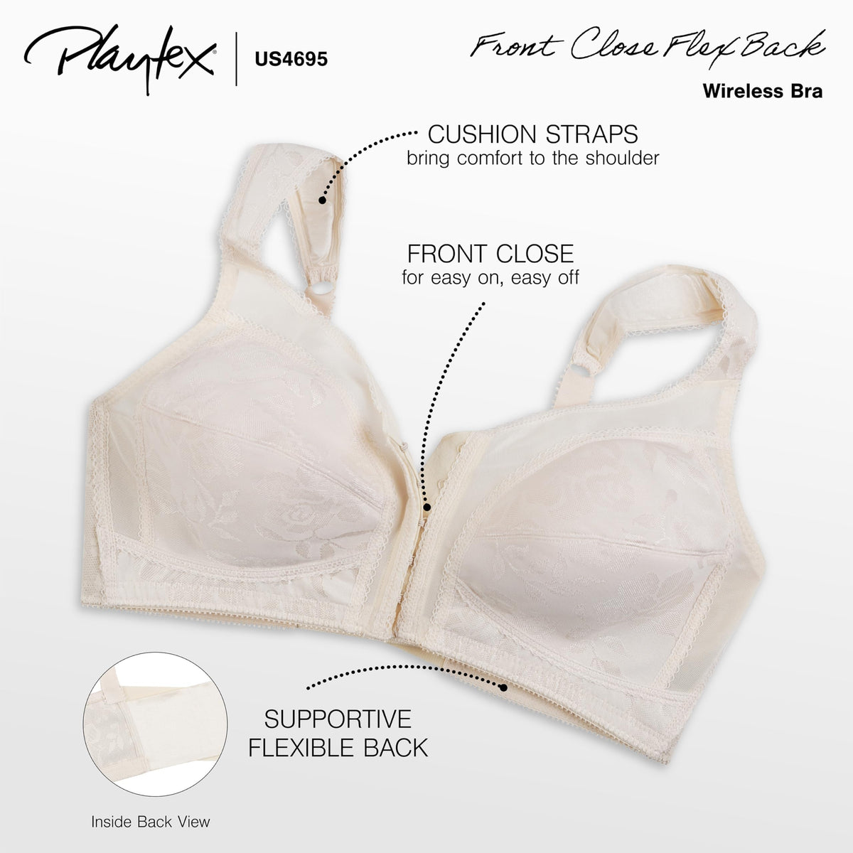 Playtex womens 18 Hour Front-close Wirefree W/ Flex Back Us4695 Full Coverage Bra, Light Beige, 40C US