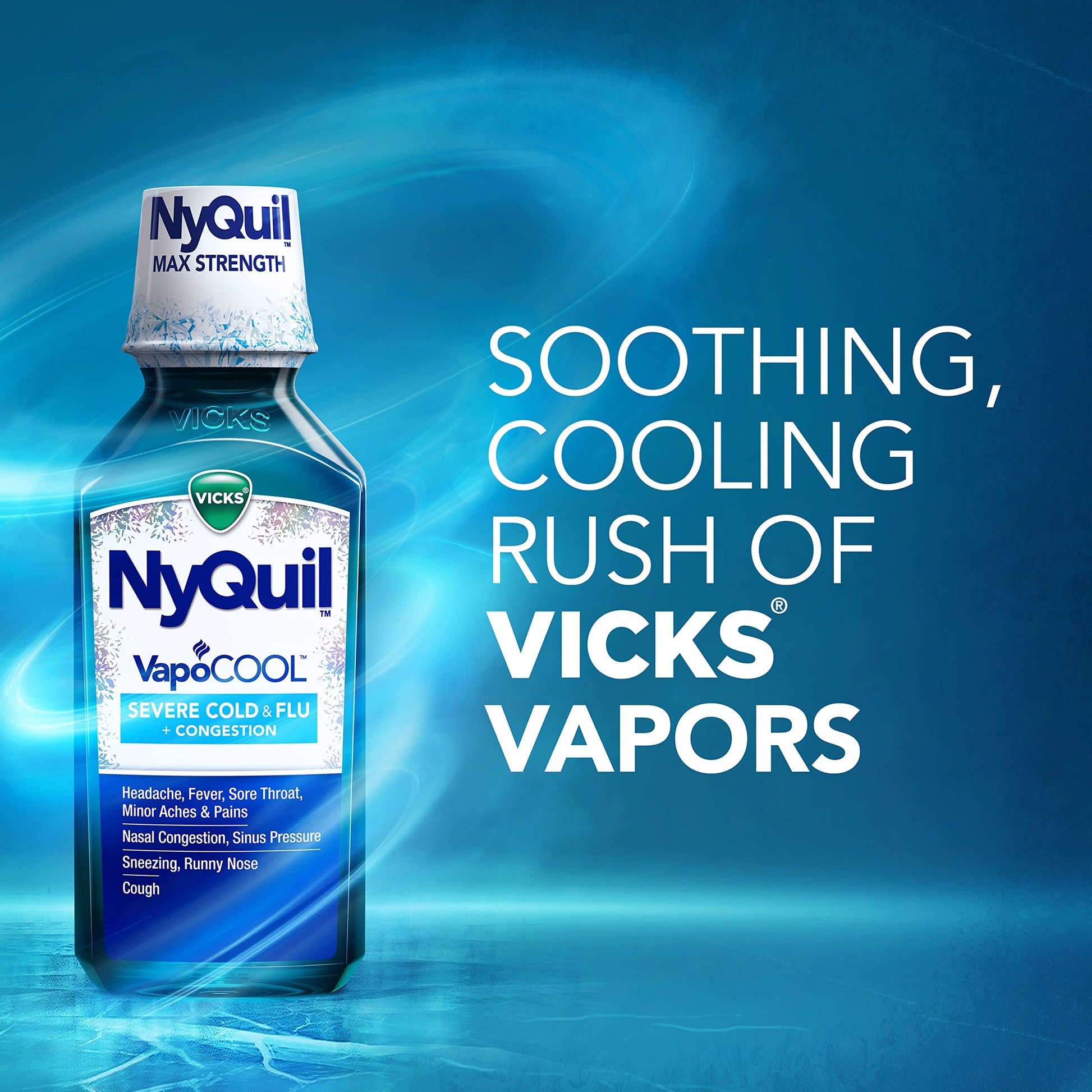 Vicks NyQuil Severe with VapoCOOL Nighttime Cough, Cold and Flu Relief Liquid, Berry, 12 Fl Oz