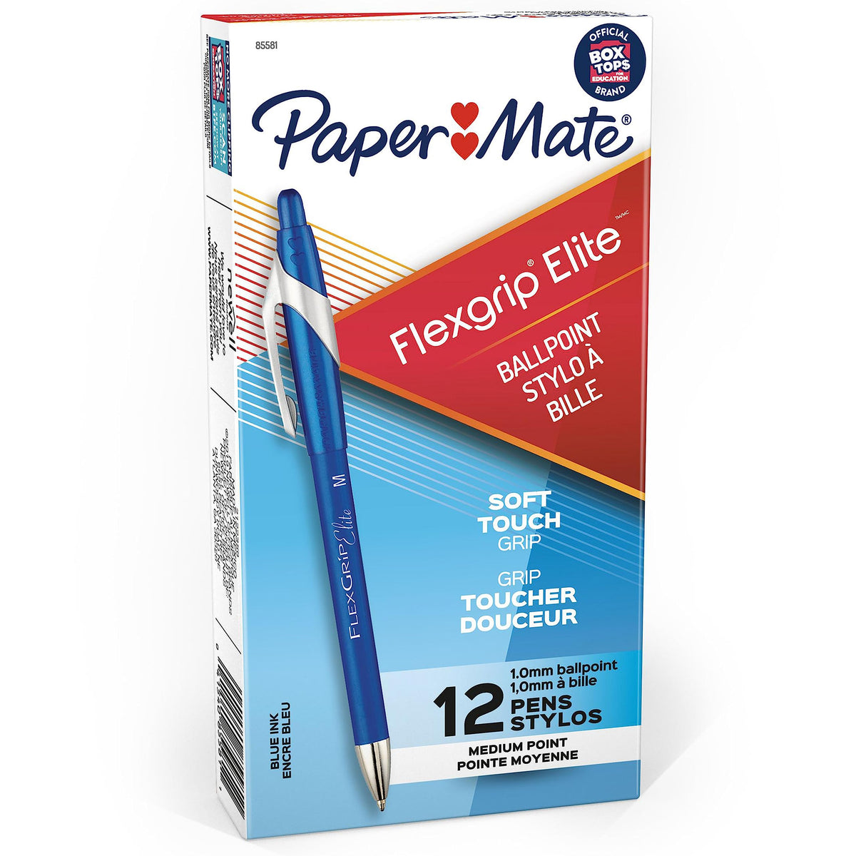 Paper Mate 85581 FlexGrip Elite Retractable Ballpoint Pens, Medium Point, Blue, 12 Count