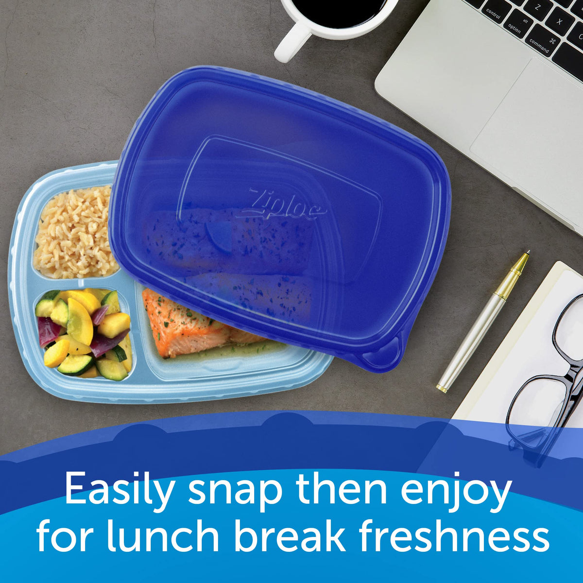 Ziploc Food Storage Meal Prep Containers Reusable for Kitchen Organization, Smart Snap Technology, Dishwasher Safe, Divided Rectangle, 2 Count
