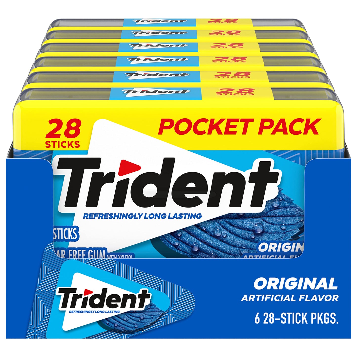 Trident Original Flavor Sugar-Free Chewing Gum, 6 Pocket Packs of 28 Pieces (168 Total Pieces)