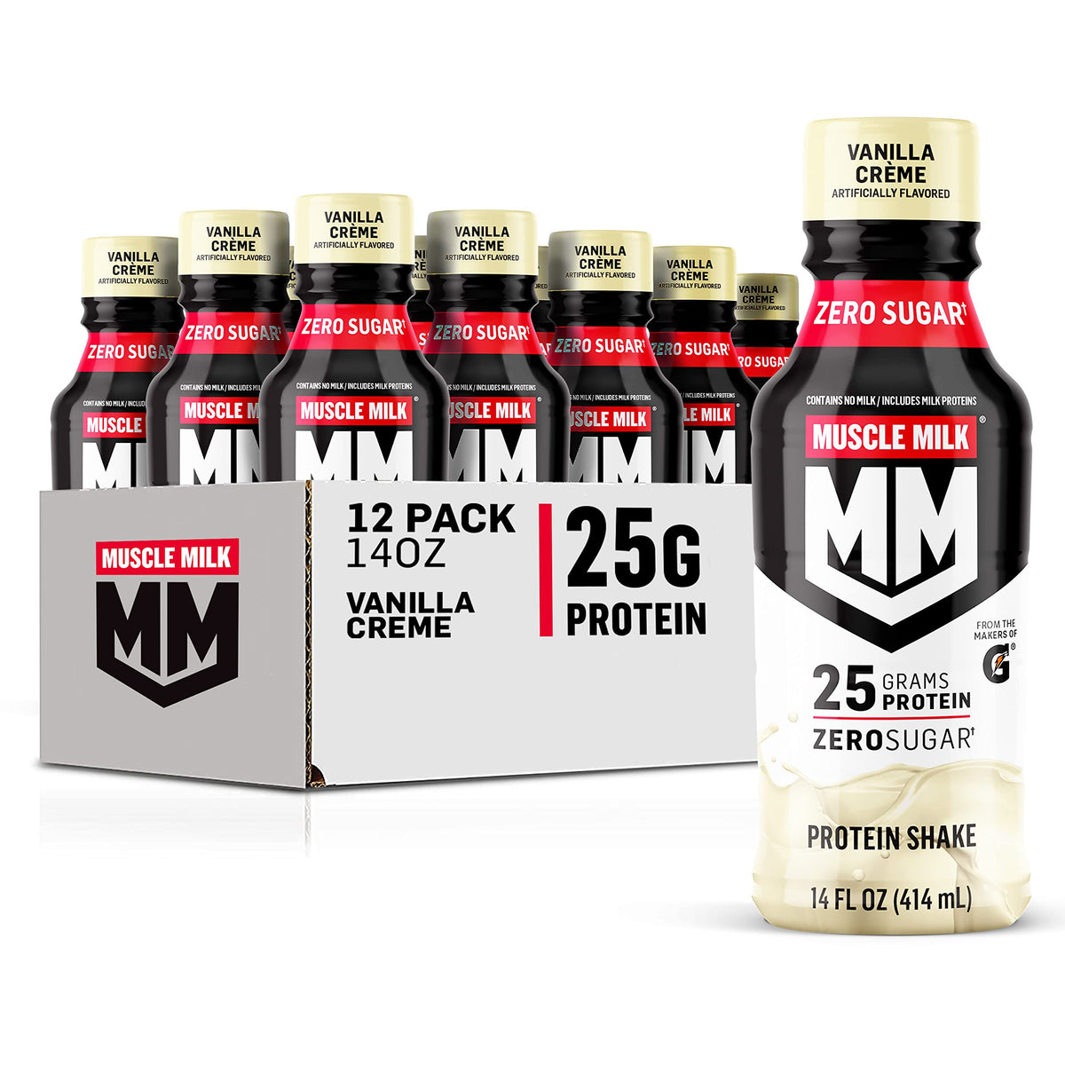 Muscle Milk Genuine Liquid Protein Shake, Vanilla CrÃ¨me, 25g Protein, 14 Fl Oz Bottle, 12 Pack
