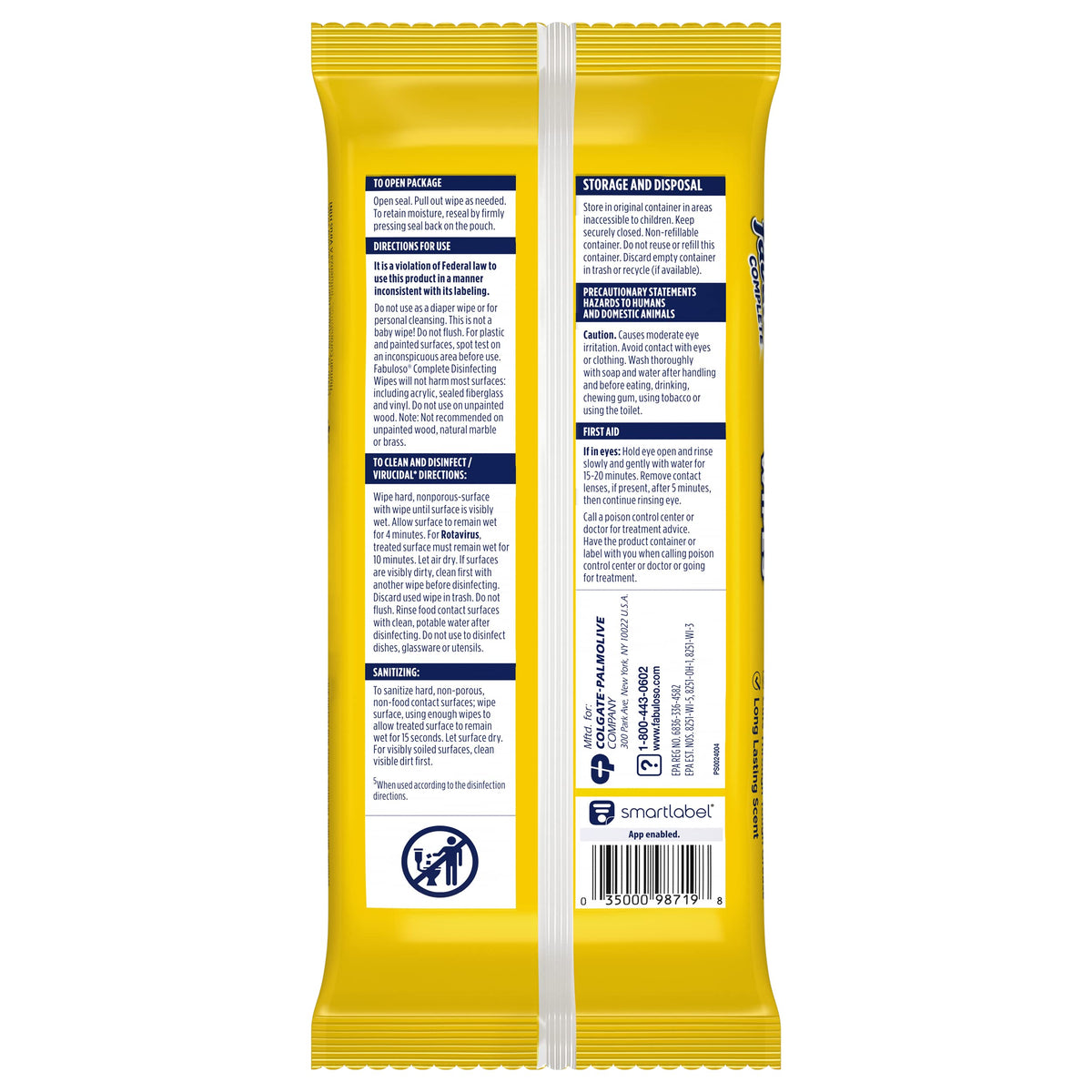 Fabuloso Complete Disinfecting Wipes, Lemon, 24 count
