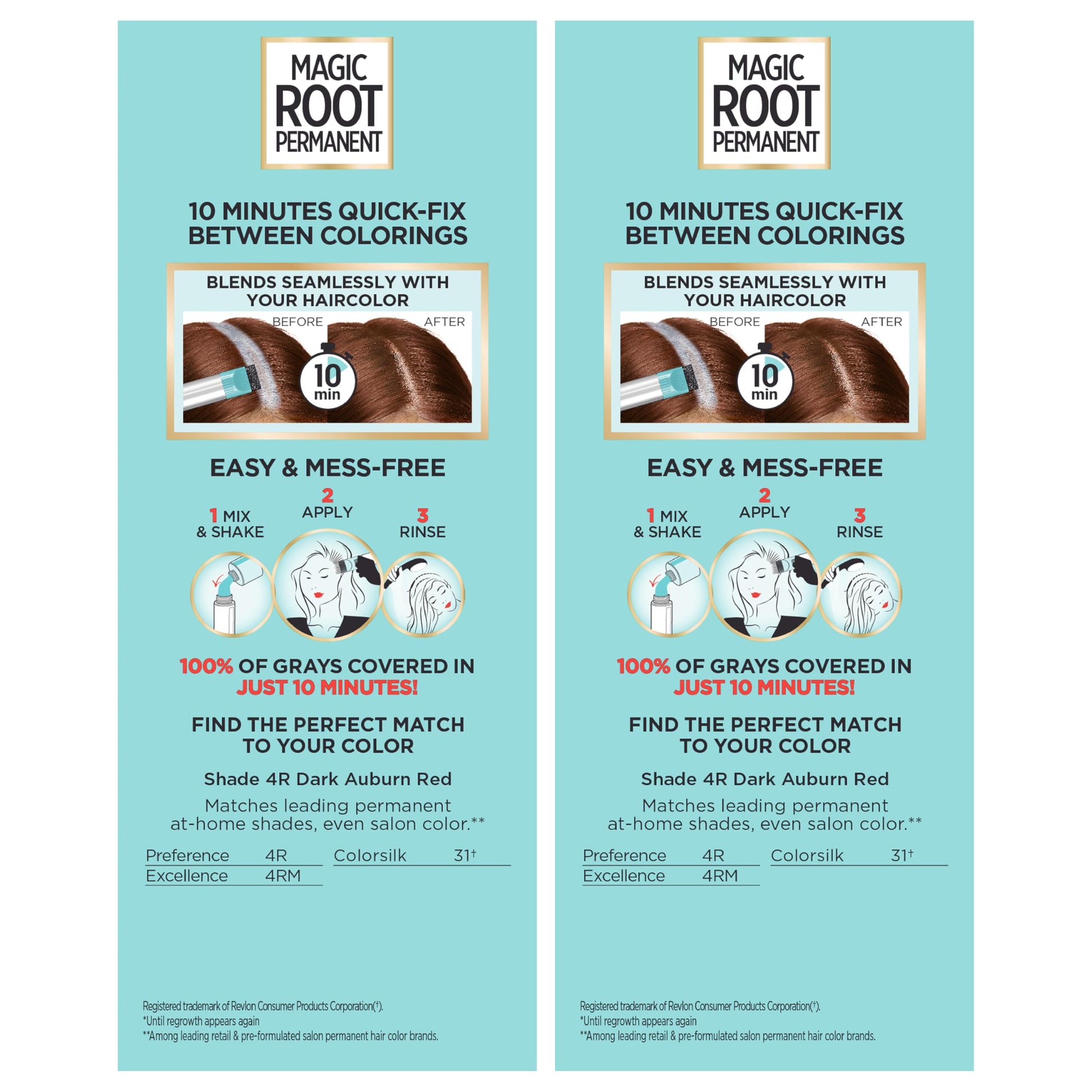 L'Oreal Paris Magic Root Permanent Hair Color, 10 Minute Hair Dye Kit to Rescue Roots with 100% Gray Hair Coverage, 4R Dark Auburn Red, 2 Pack (Packaging May Vary)