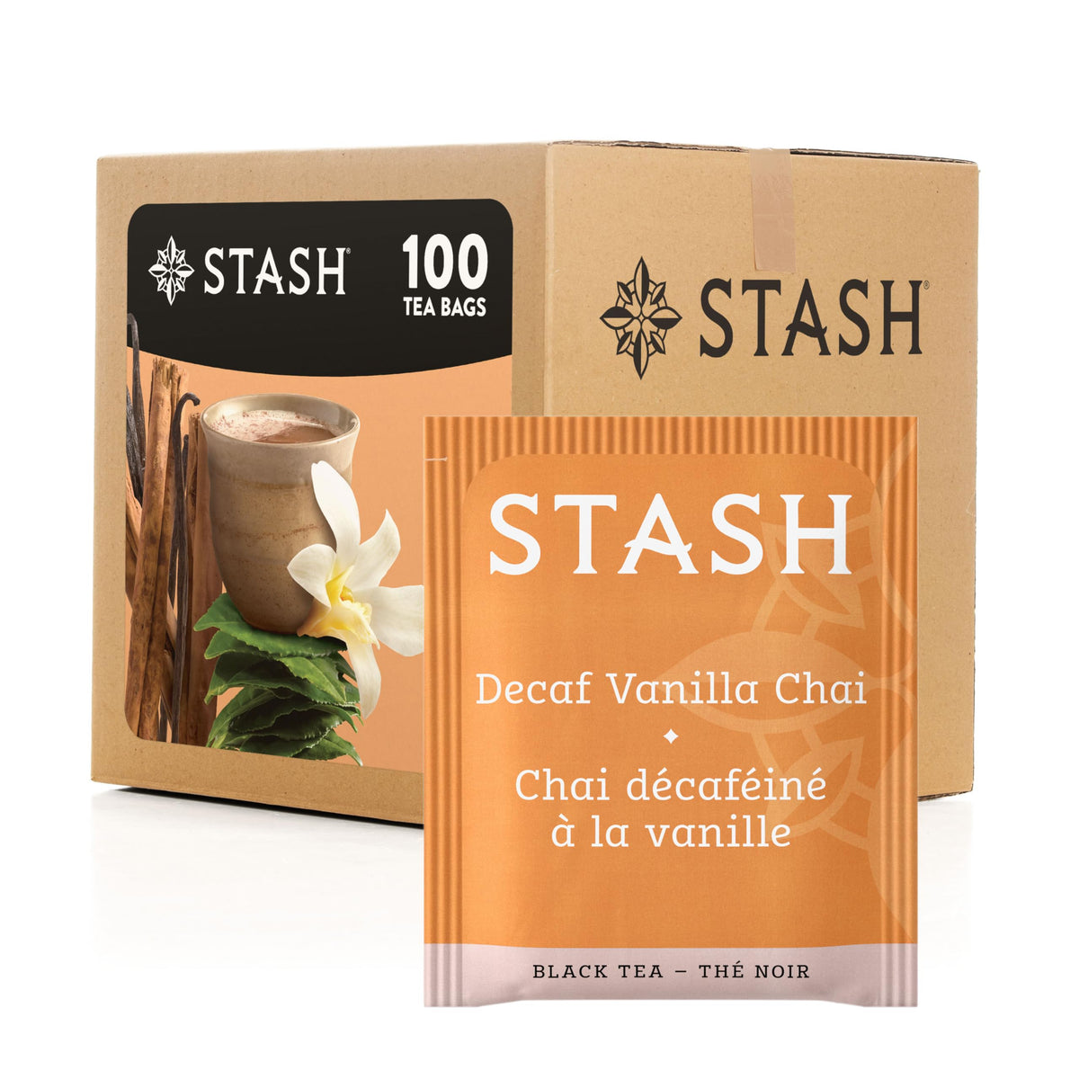 Stash Tea Decaf Vanilla Chai Black Tea, Box of 100 Tea Bags