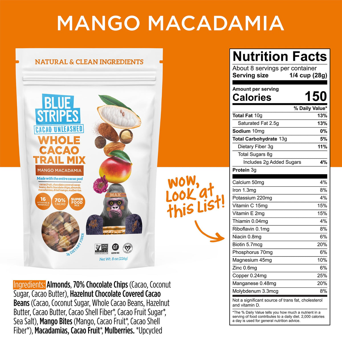 Blue Stripes Mango Macadamia Trail Mix, 8 OZ