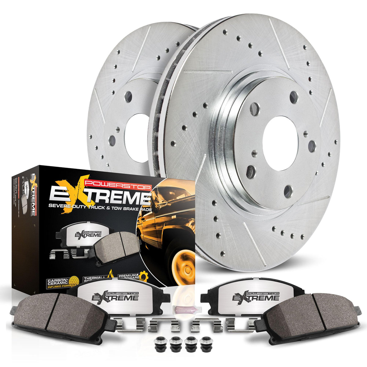 Power Stop K137-36 Front Z36 Truck & Tow Brake Kit, Carbon Fiber Ceramic Brake Pads and Drilled and Slotted Brake Rotors For Toyota 4Runner FJ Cruiser Tacoma 6 Lug