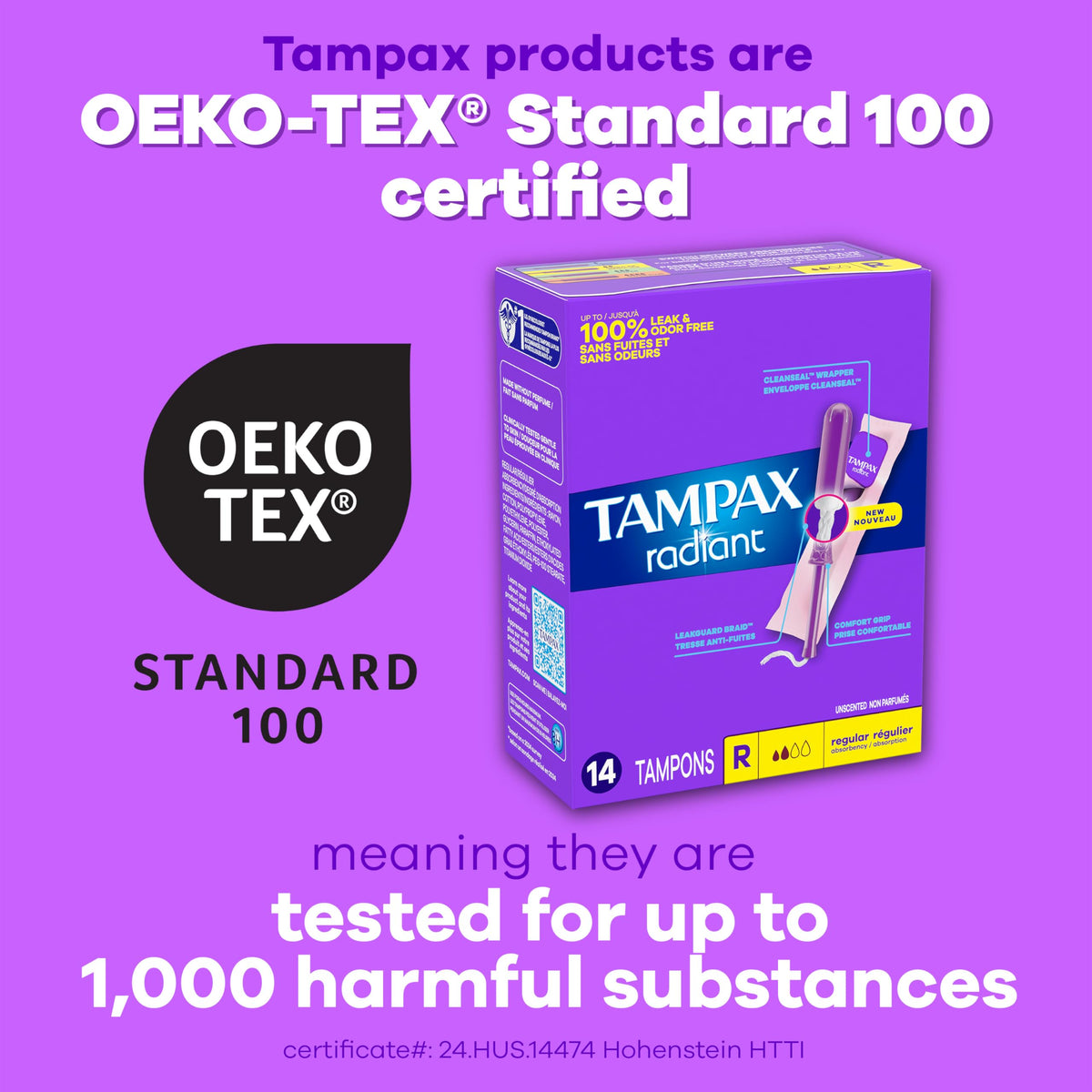 Tampax Radiant Tampons Multipack, with LeakGuard Braid, Regular/Super Absorbency, Unscented, 28 Count