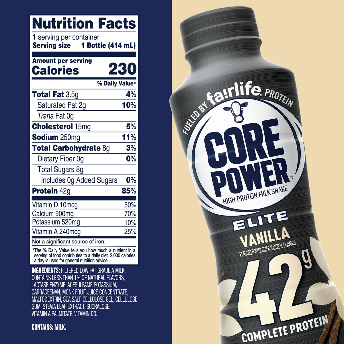 Core Power Elite High Protein Shake (42g), Vanilla, 14 Fl oz