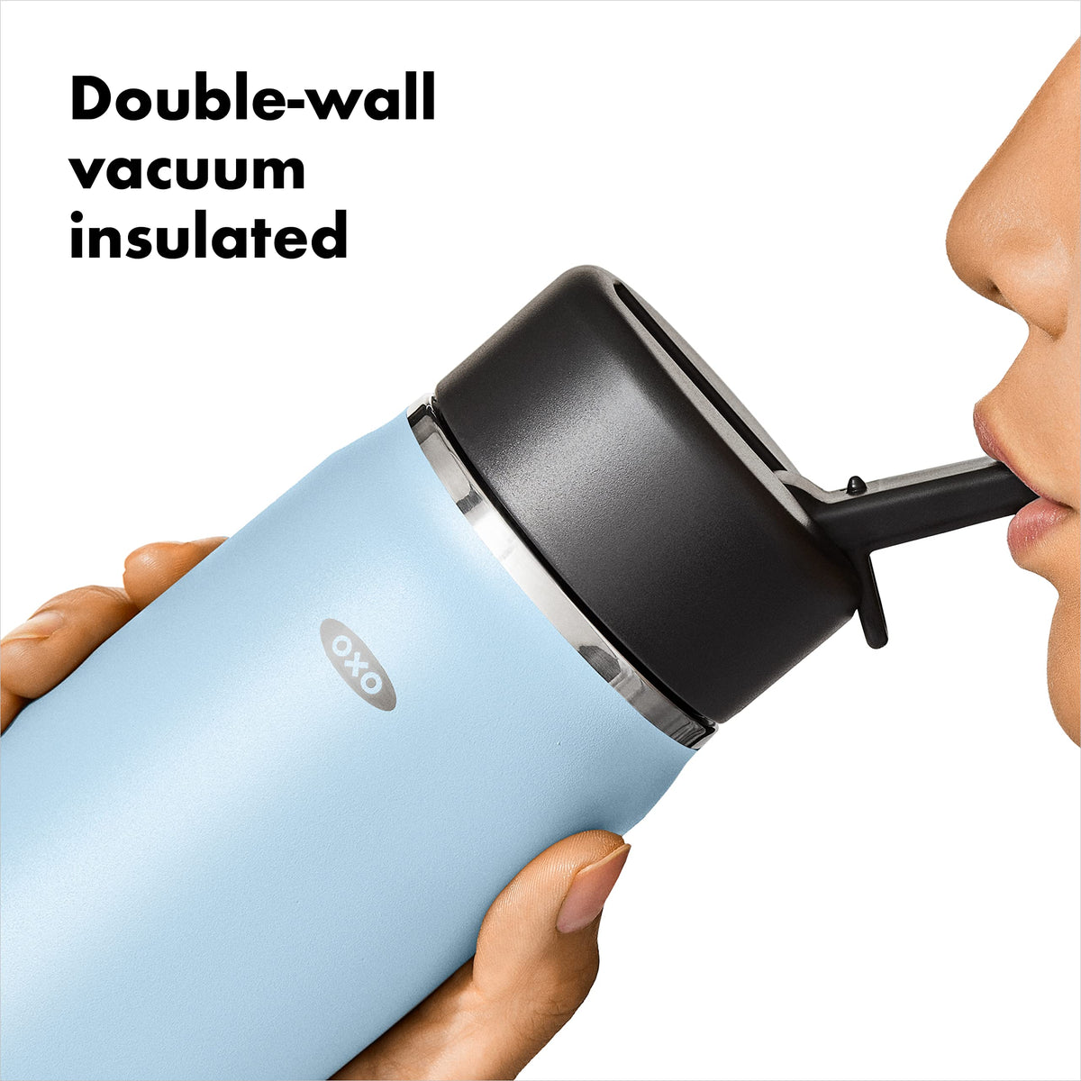 OXO Strive 24oz Wide Mouth Water Bottle with Straw Lid - Topaz Blue