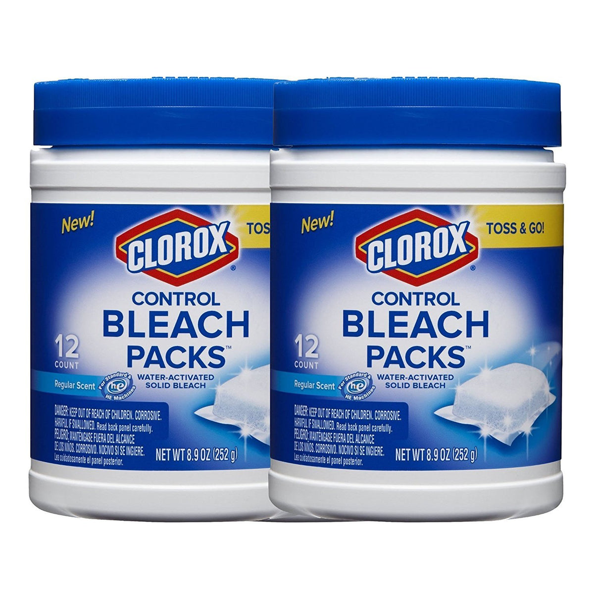 Clorox Control Regular Bleach Packs, Water Activated Solid Bleach, Toss and Go, Regular Scent, 12 Count, (2 Pack)