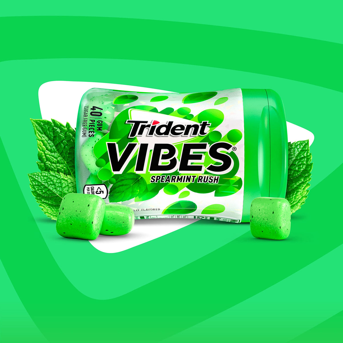 Trident Vibes Spearmint Rush Sugar-Free Chewing Gum, 4 Bottles of 40 Pieces (160 Total Pieces)