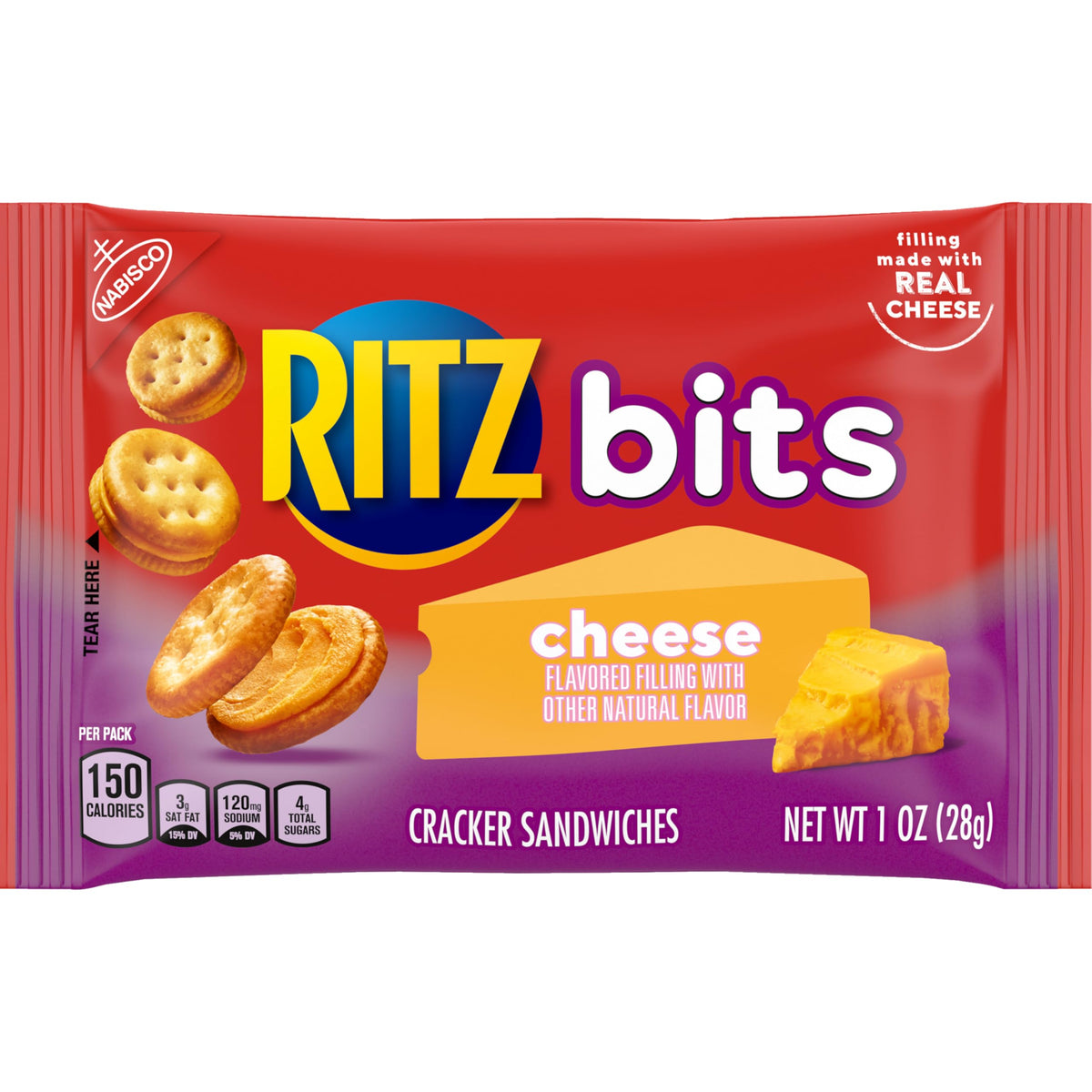 RITZ Bits Cheese Sandwich Crackers, Bulk Lunch Snacks, 48 Snack Packs (4 Boxes)