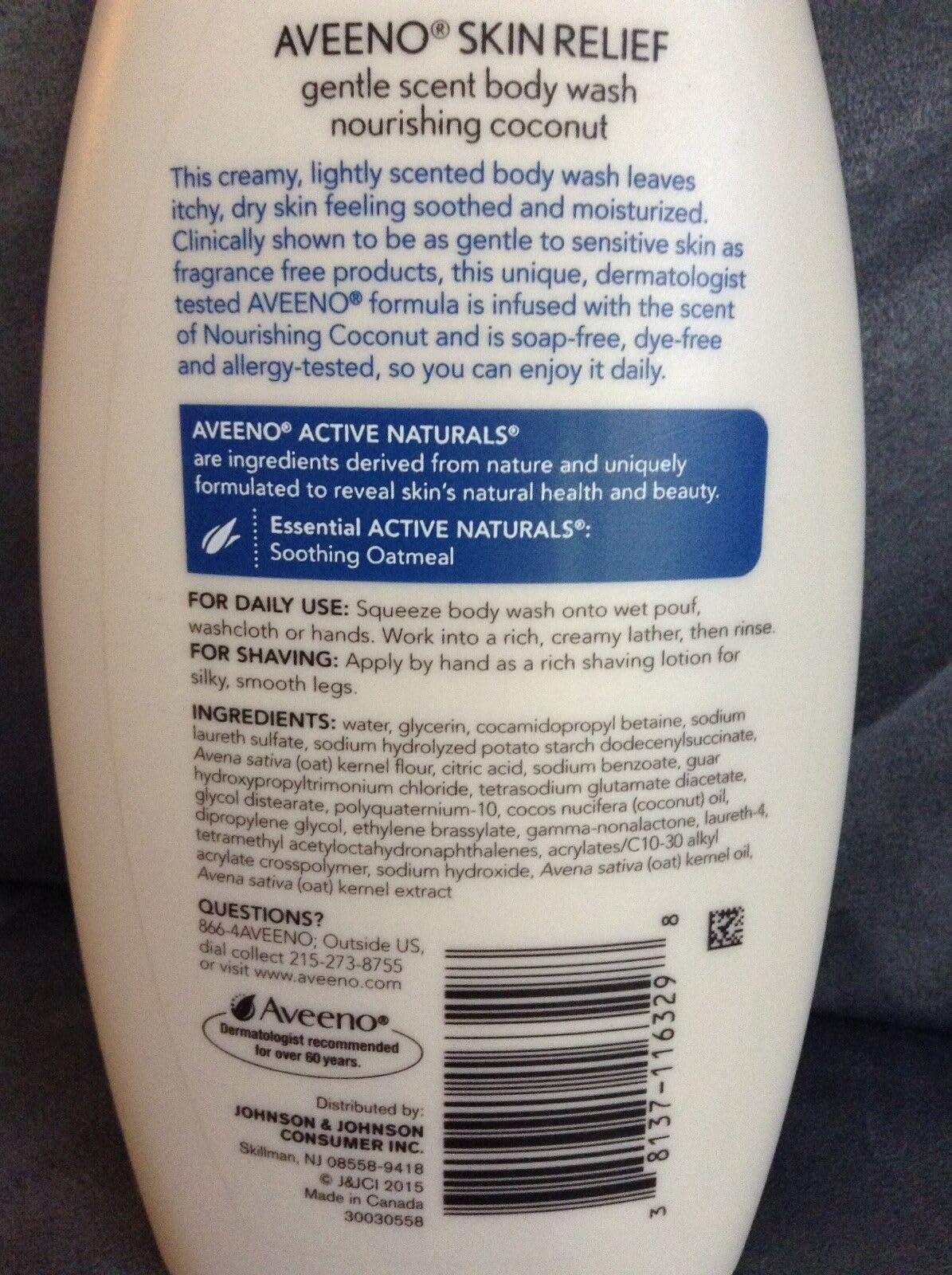 AVEENO Active Naturals Skin Relief Gentle Scent Body Wash, Nourishing Coconut 12 oz (Pack of 3)
