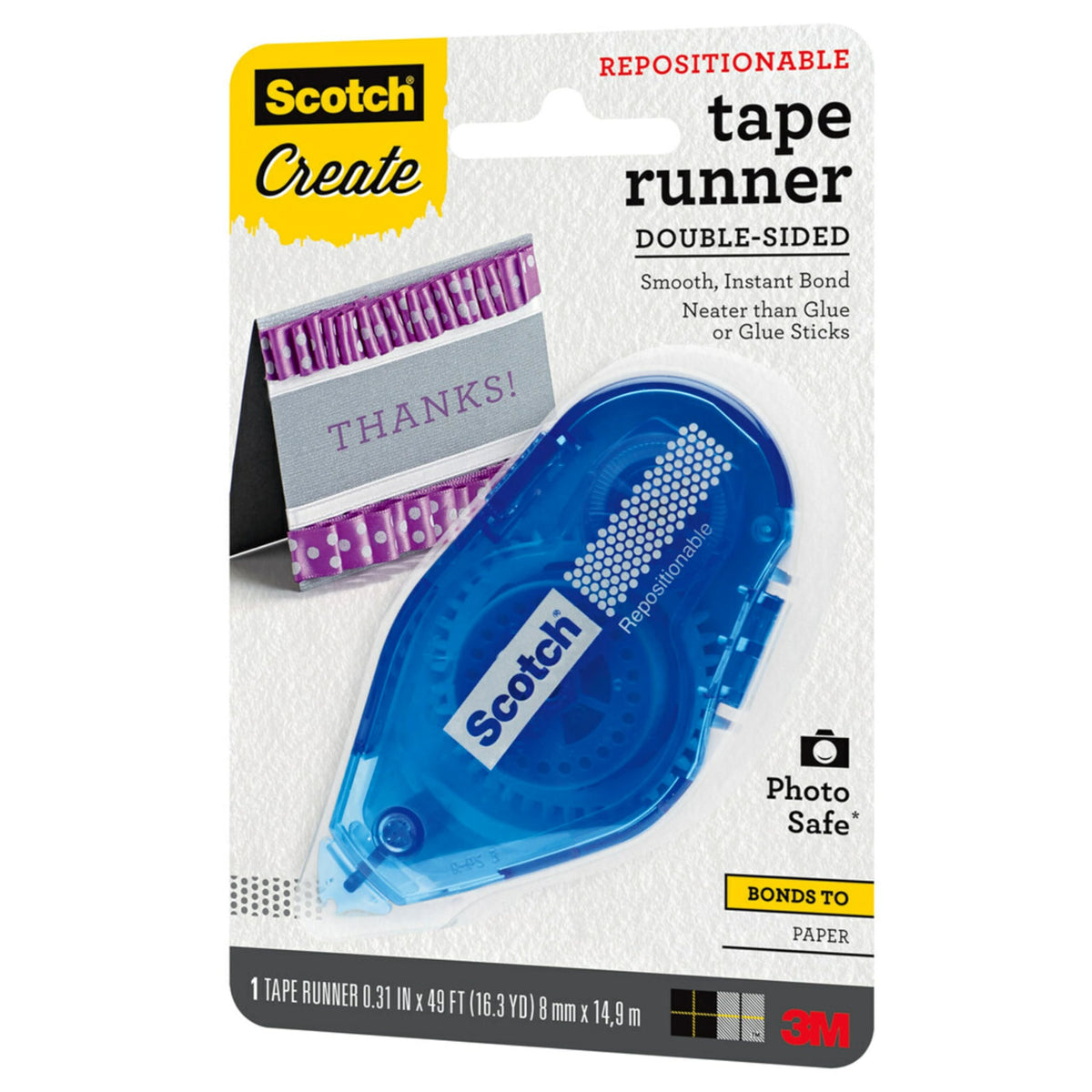 Scotch Repositionable Tape Runner, 0.31 in x 49 ft, Double Sided Tape Runner for Crafts and DIY, 1-Pack
