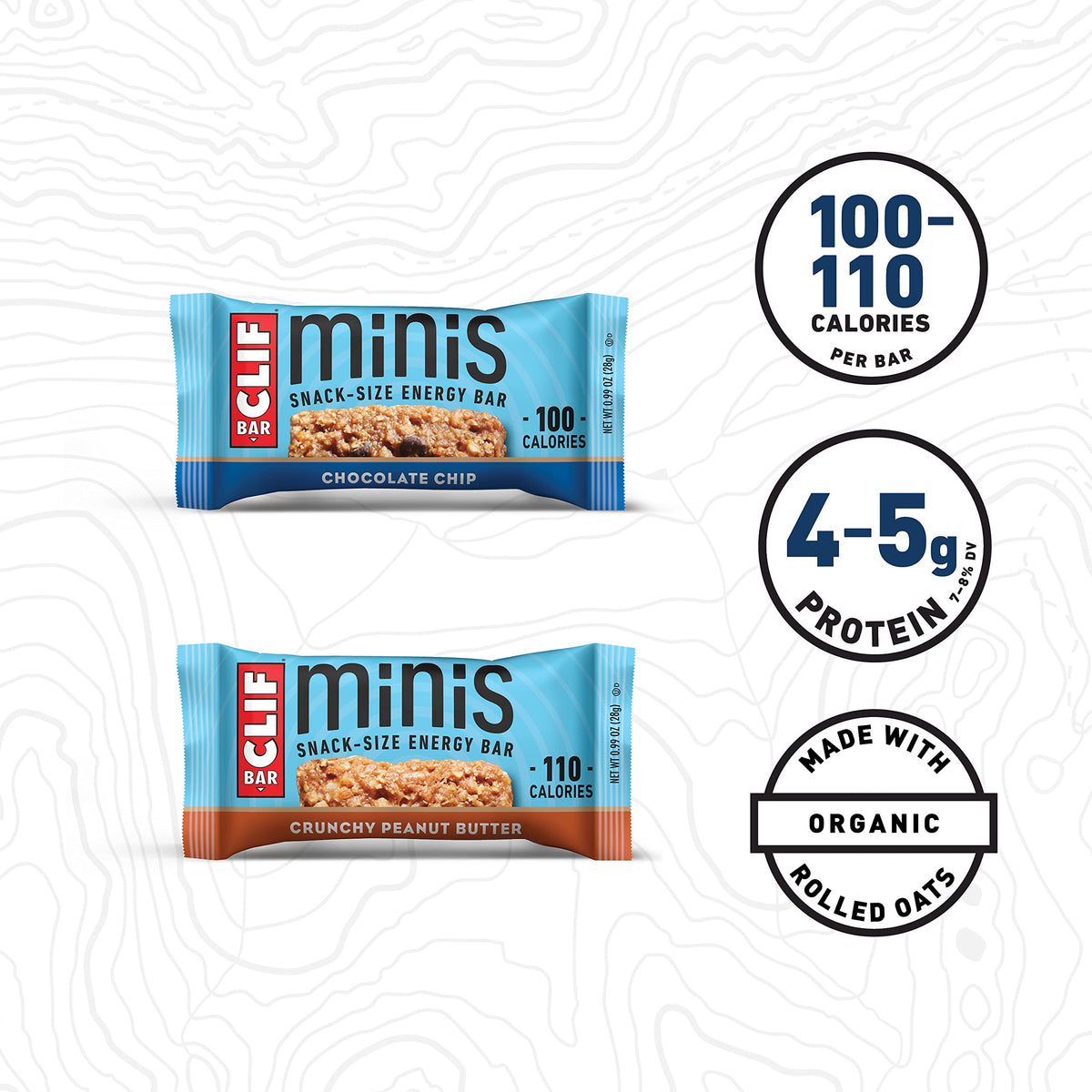 Clif Bar - 24 Full Size and 20 Mini Energy Bars - Chocolate Chip, Crunchy Peanut Butter, Chocolate Brownie, Cool Mint Chocolate (2.4oz and 0.99oz Protein Bars, 44 Count)