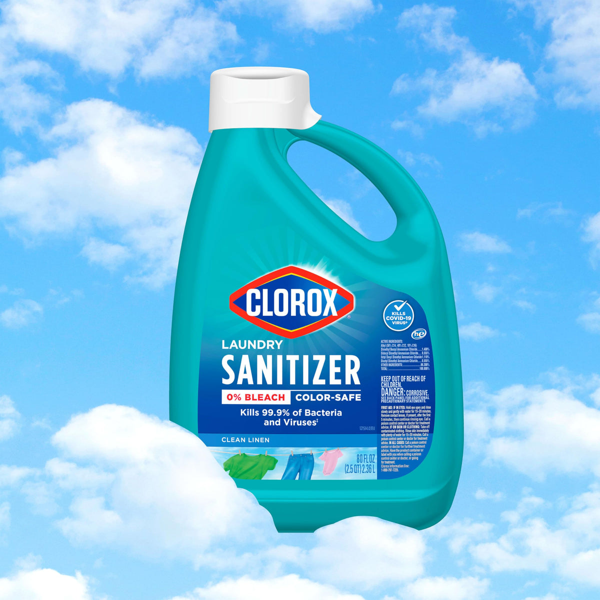 CLOROX Laundry Sanitizer, 0% Bleach, Color Safe, Clean Linen, 42 Fluid Ounces (Pack May Vary)