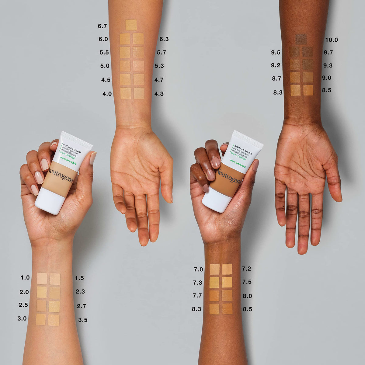 Neutrogena Clear Coverage Flawless Matte CC Cream, Full-Coverage Color Correcting Cream Face Makeup with Niacinamide (b3), Hypoallergenic, Oil Free & Fragrance Free, Ginger, 1 oz