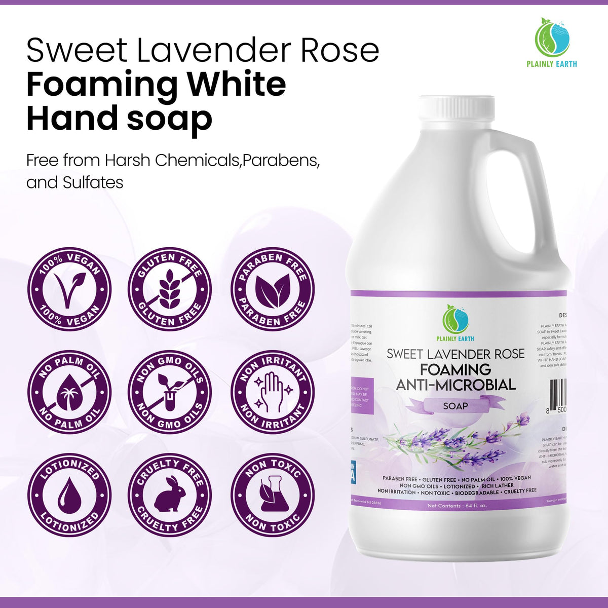 AntiMicrobial Hand Soap - Antibacterial Hand Soap Moisturizing - Liquid Hand Soap Refill Antibacterial - Moisturizing Hand Soap Antibacterial - Gentle Foaming Hand Soap - Sweet Lavender Rose, 64 oz
