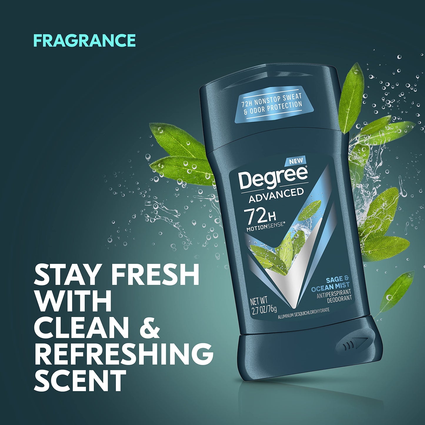 Degree Men Advanced Antiperspirant Deodorant 72-Hour Sweat and Odor Protection Sage and Ocean Mist Deodorant for Men with Motionsense Technology 2.7 oz 4 Count