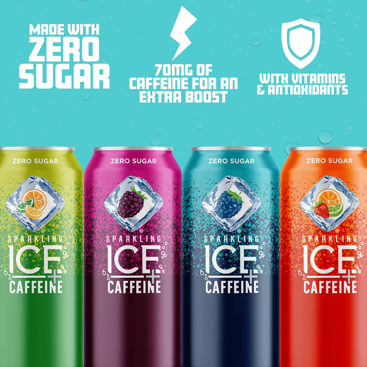 Sparkling Ice Caffeine Variety Pack, Flavored Sparkling Water, Zero Sugar, with Vitamins and Antioxidants, 16 fl oz, 12 count (Citrus Twist, Black Raspberry, Blue Raspberry, Strawberry Citrus)