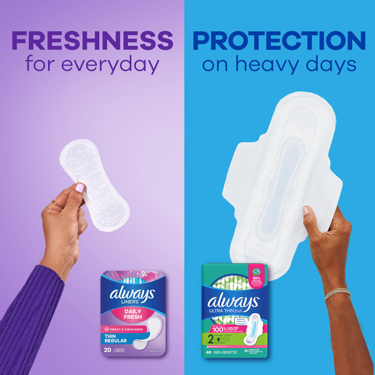 Always Daily Fresh Thin Liners, Regular Absorbency, Unscented Panty Liners, 216 Count