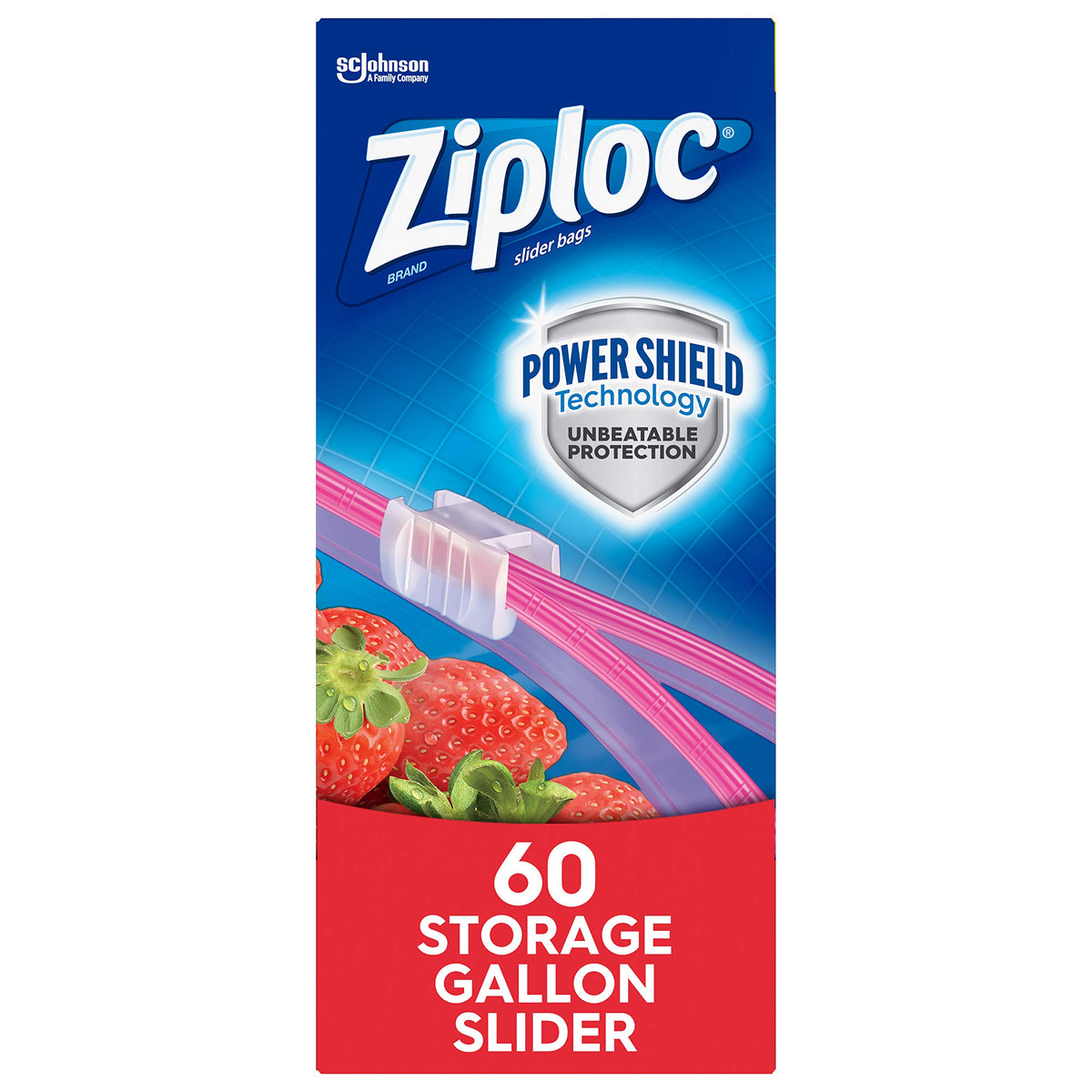 Ziploc Brand Slider Storage Gallon Bags with Power Shield Technology, (60 Count (Pack of 1))