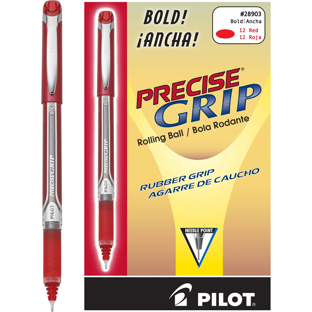 Pilot Precise Grip Liquid Ink Rolling Ball Stick Pens, Bold Point, Red Ink, 12-Pack (28903)