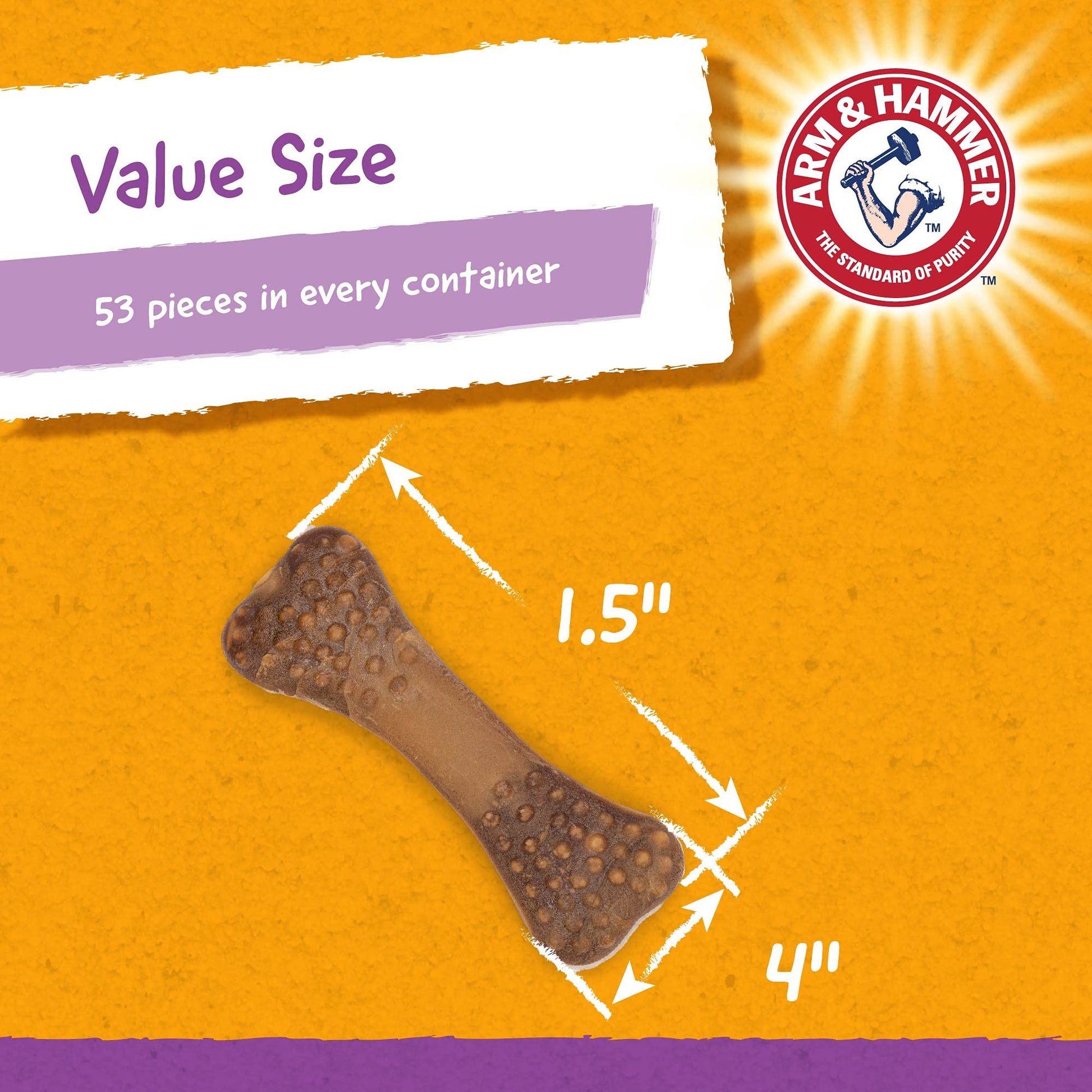 Arm & Hammer for Pets Nubbies Dental Treats for Dogs | Dental Chews Fight Bad Breath, Plaque & Tartar Without Brushing | Peanut Butter Flavor Value Bucket, 53 Pcs