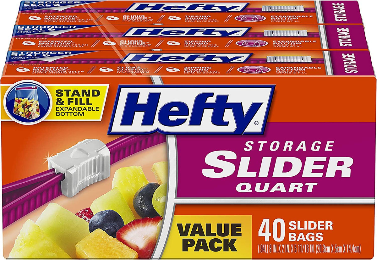 Hefty Storage Slider Bags, Quart, 40 Count (Pack of 9)