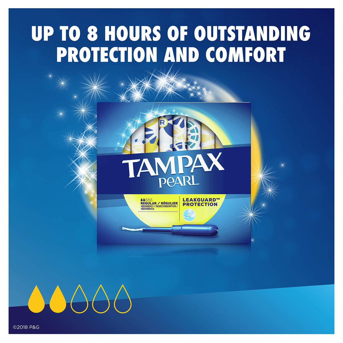 Procter & Gamble Tampax Pearl Tampons Regular Absorbency with LeakGuard Braid, Unscented, 36 Count
