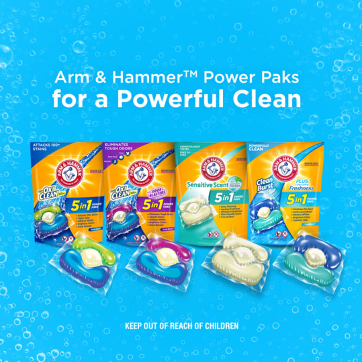 Arm & Hammer Clean Burst 5-In-1 Laundry Detergent Power Paks, 42 Count x 4 Pack