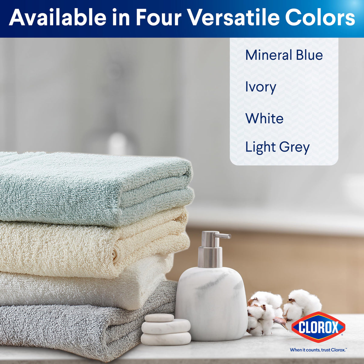 CLOROX Bleach Friendly Towels, Quick Dry, 100% Cotton Bath Towels (30" x 52"), Highly Absorbent Soft Lightweight, Ideal for Everyday Use, Easy to Wash(2 Pack, White)