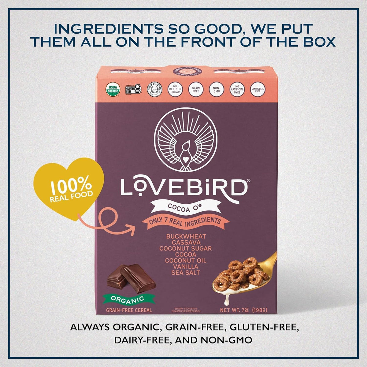Lovebird Organic Grain-Free Cocoa Cereal, 7 Oz