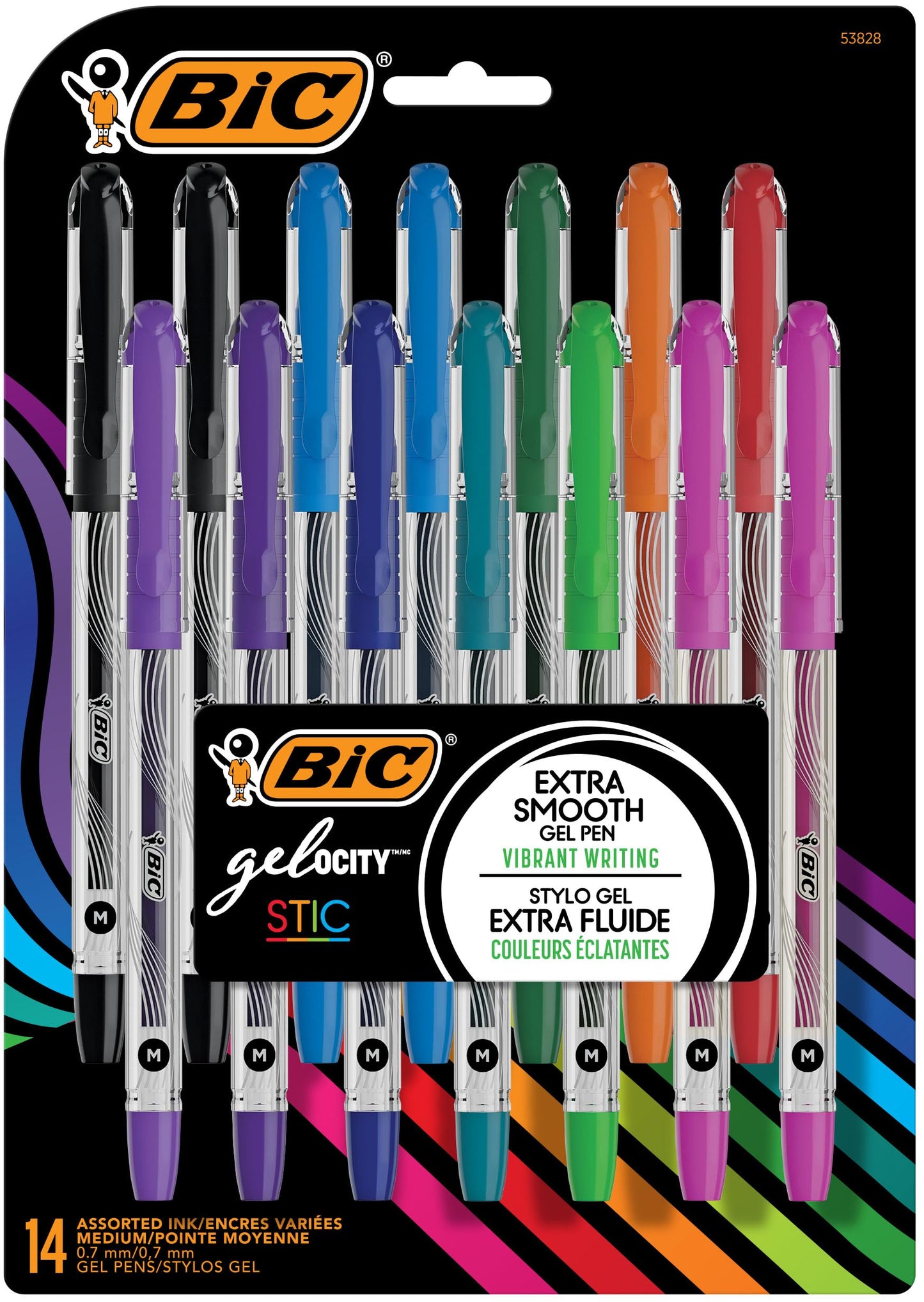 BIC Gel-ocity Smooth Stic Gel Pen, Medium Point (0.7mm), Assorted Colors, 14-Count, Vibrant and Smooth Gel Ink Pens